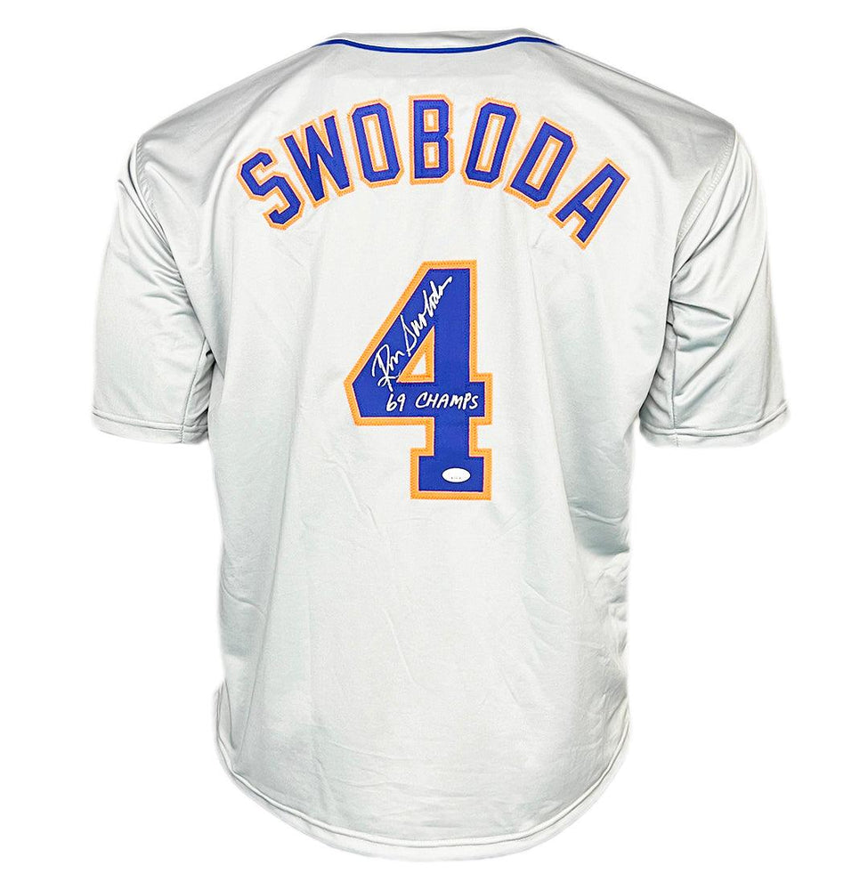 Ron Swoboda Signed 69 Champs Inscription New York Grey Baseball Jersey (JSA) - RSA