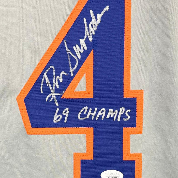 Ron Swoboda Signed 69 Champs Inscription New York Grey Baseball Jersey (JSA) - RSA