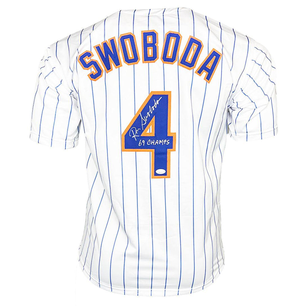 Ron Swoboda Signed 69 Champs Inscription New York Pinstripe Baseball Jersey  (JSA)