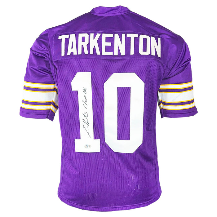 Fran Tarkenton Signed HOF 86 Inscription Minnesota Purple Football Jersey (Beckett)