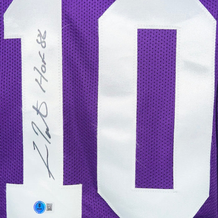 Fran Tarkenton Signed HOF 86 Inscription Minnesota Purple Football Jersey (Beckett)