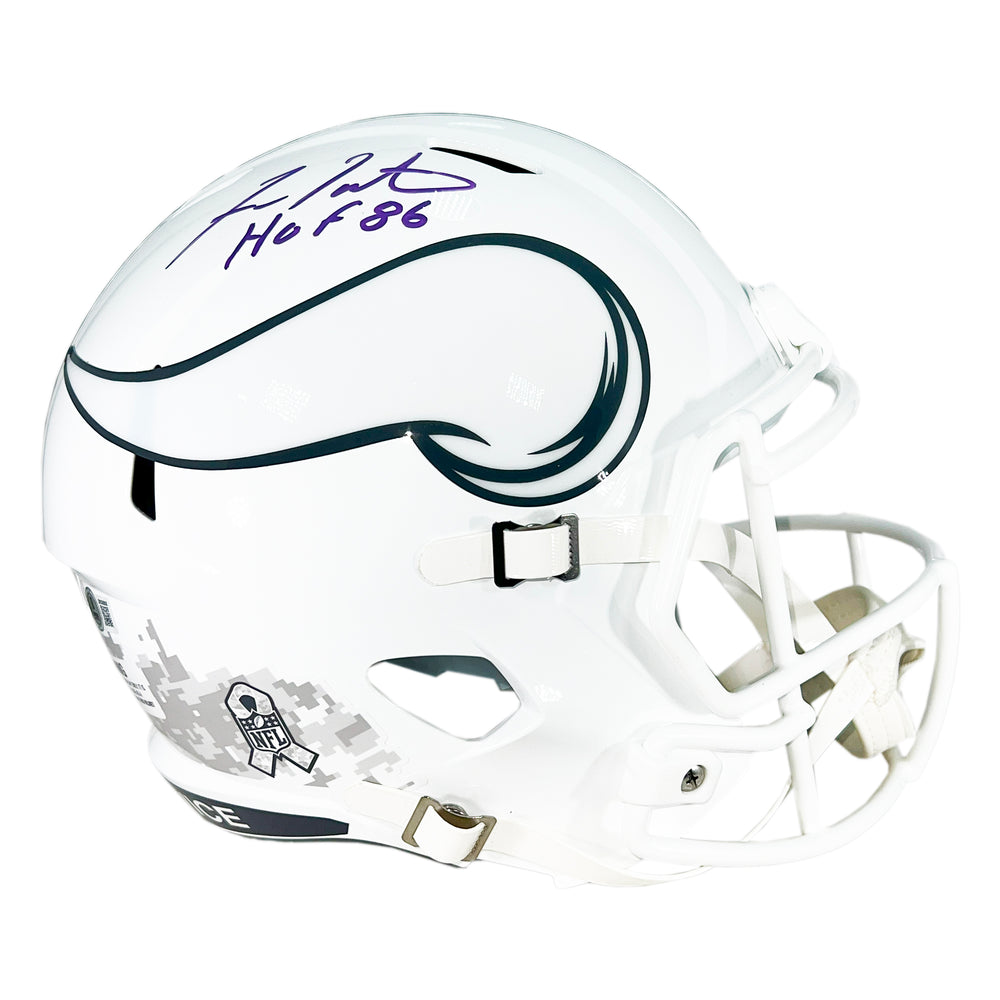 Fran Tarkenton Signed HOF 86 Inscription Minnesota Vikings Salute to Service 2024 Full-Size Replica Football Helmet (Beckett)