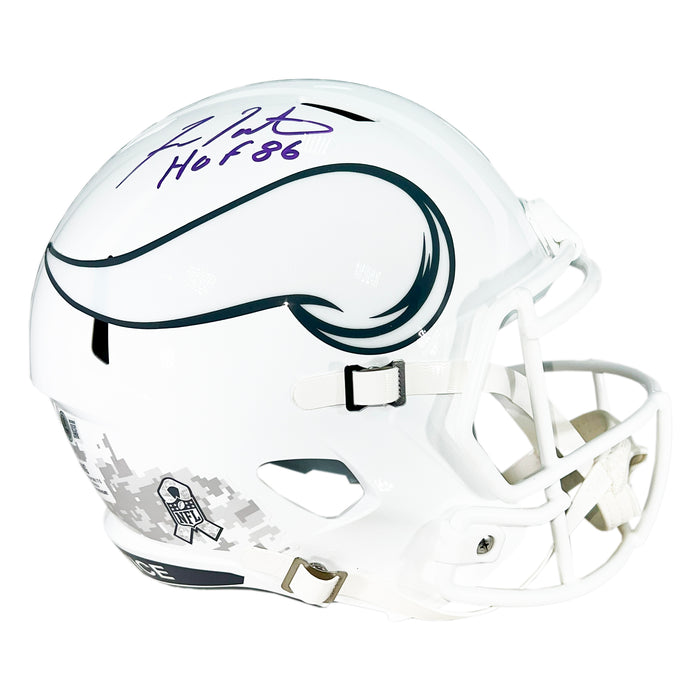 Fran Tarkenton Signed HOF 86 Inscription Minnesota Vikings Salute to Service 2024 Full-Size Replica Football Helmet (Beckett)