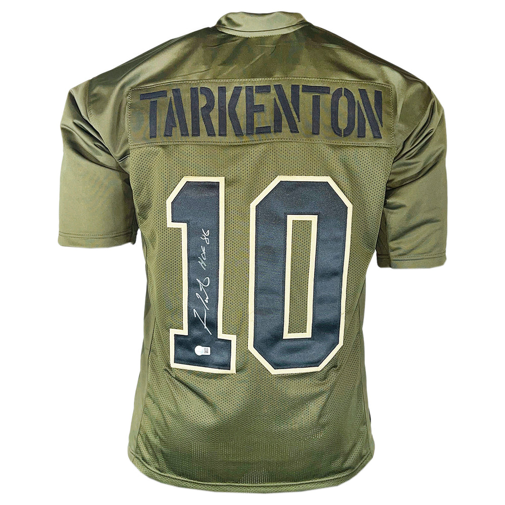 Fran Tarkenton Signed HOF 86 Inscription Minnesota Salute to Service Football Jersey (Beckett)