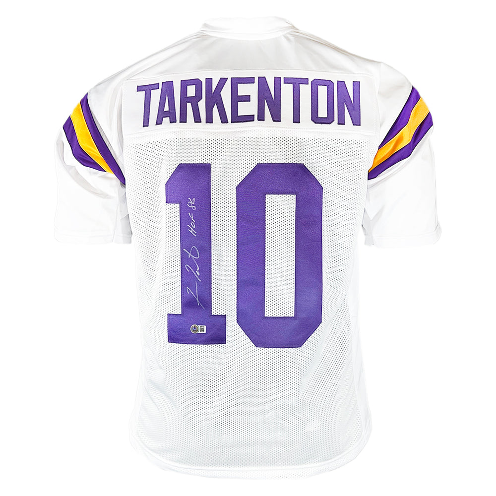 Fran Tarkenton Signed HOF 86 Inscription Minnesota White Football Jersey (Beckett)