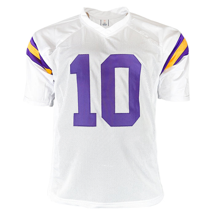 Fran Tarkenton Signed HOF 86 Inscription Minnesota White Football Jersey (Beckett)