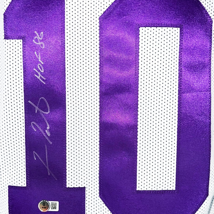 Fran Tarkenton Signed HOF 86 Inscription Minnesota White Football Jersey (Beckett)