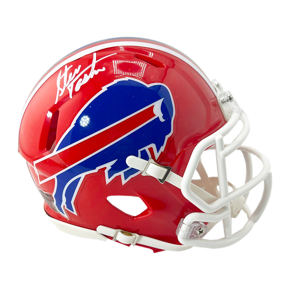 Steve Tasker Signed Buffalo Bills Throwback 87-01 Speed Mini Football Helmet (JSA)
