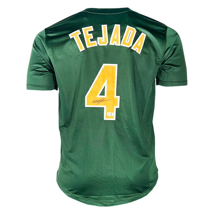Miguel Tejada Signed Oakland Green Baseball Jersey (Beckett)