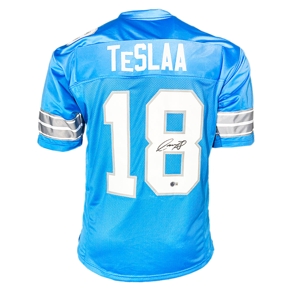 Isaac TeSlaa Signed Detroit Blue Football Jersey (Beckett)