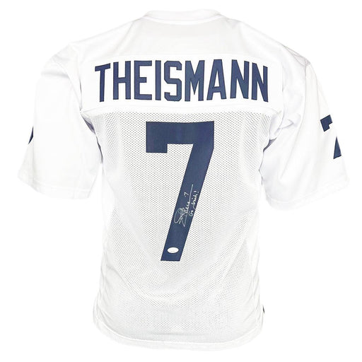 Joe Theismann Signed Go Irish Inscription Notre Dame College White Football Jersey (JSA) - RSA