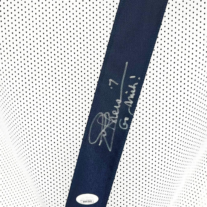 Joe Theismann Signed Go Irish Inscription Notre Dame College White Football Jersey (JSA) - RSA