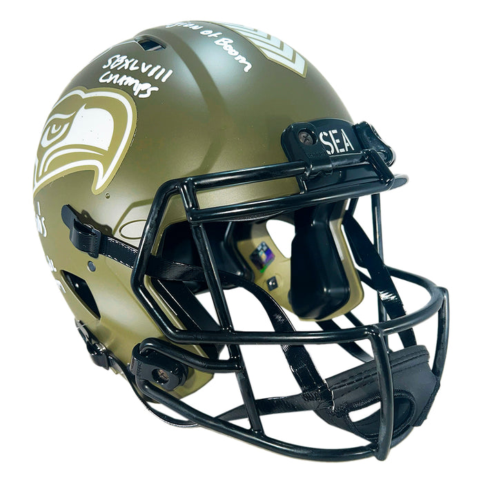 Earl Thomas Signed Multi-Inscription Seattle Seahawks Authentic Salute to Service Full-Size Football Helmet (Beckett)
