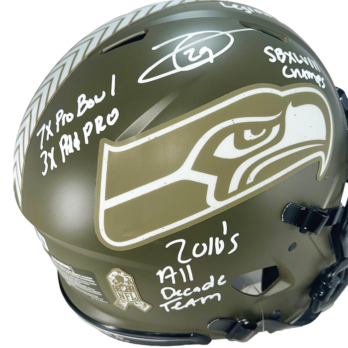 Earl Thomas Signed Multi-Inscription Seattle Seahawks Authentic Salute to Service Full-Size Football Helmet (Beckett)