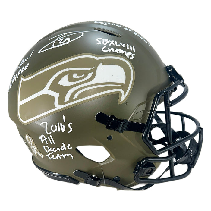 Earl Thomas Signed Multi-Inscription Seattle Seahawks Authentic Salute to Service Full-Size Football Helmet (Beckett)