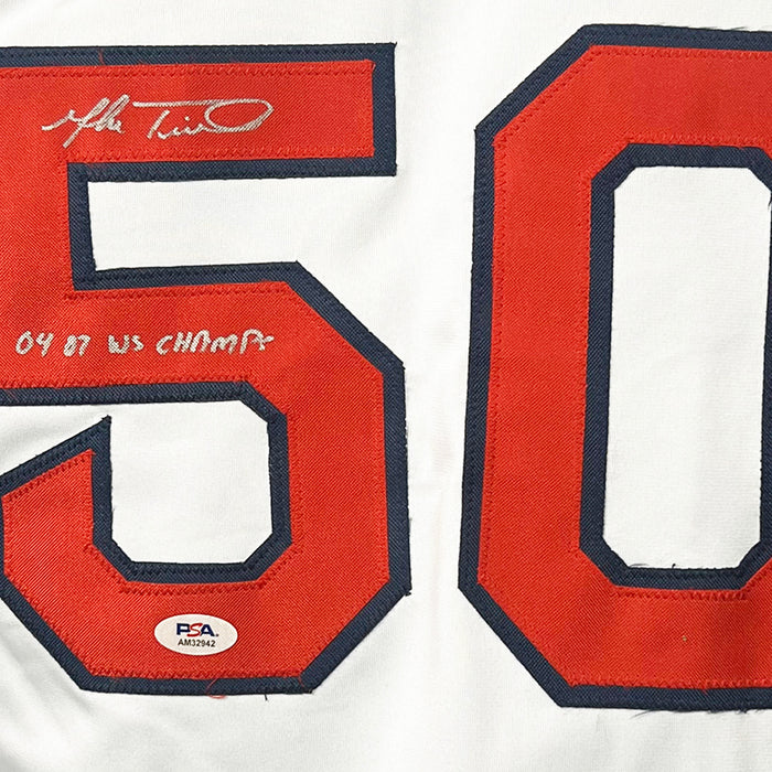 Mike Timlin Signed 04, 07 WS Champs Inscription Boston White Baseball Jersey (PSA)