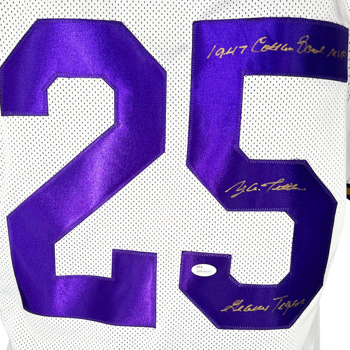 Y.A. Tittle Signed 1947 Cotton Bowl MVP Geaux Tigers Inscription LSU College White Football Jersey (JSA)