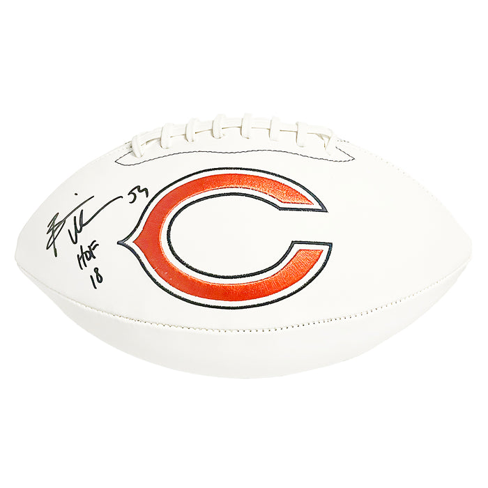 Brian Urlacher Signed HOF 18 Inscription Chicago Bears Official NFL Team Logo White Football (Beckett)