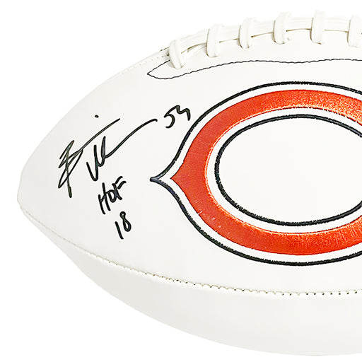 Brian Urlacher Signed HOF 18 Inscription Chicago Bears Official NFL Team Logo White Football (Beckett)