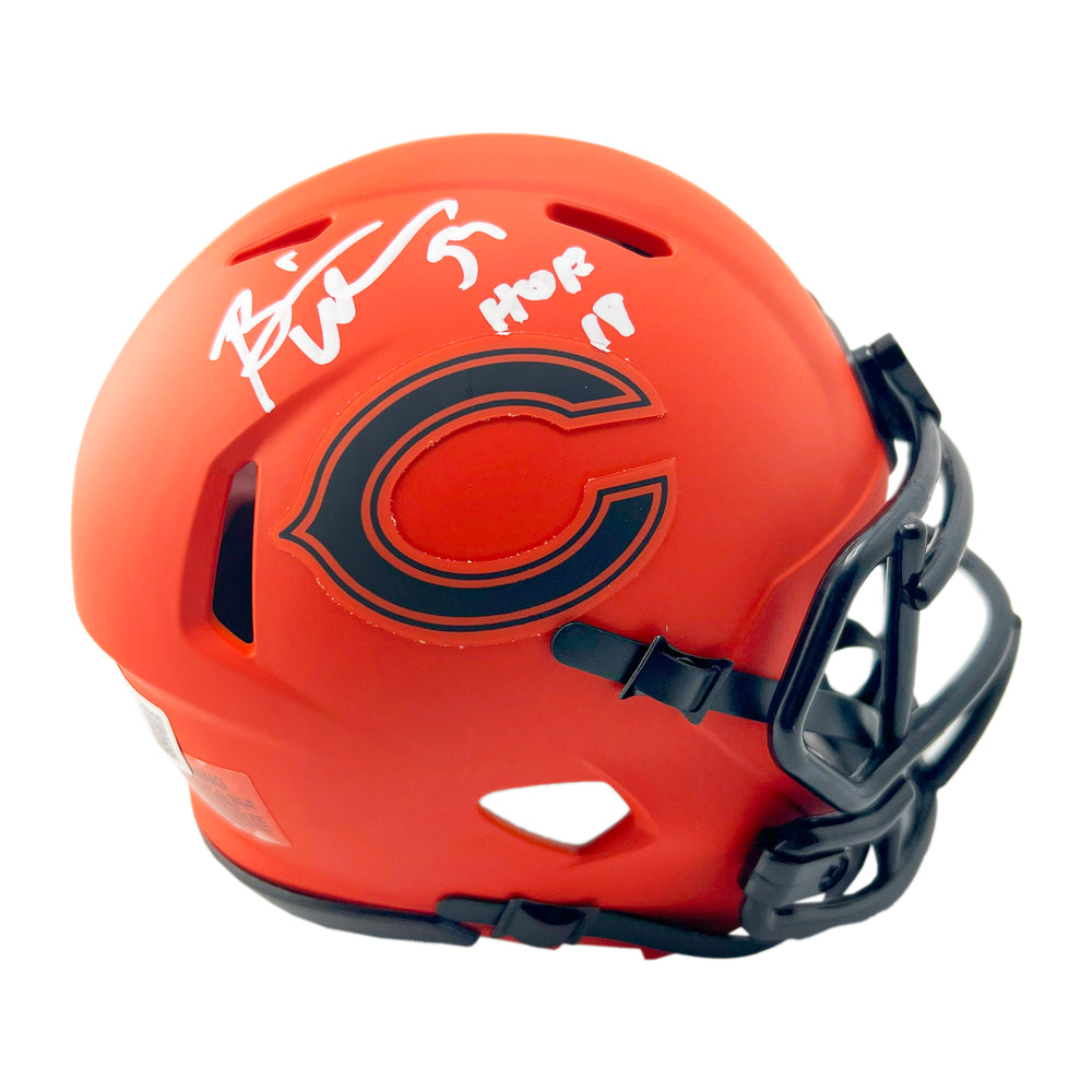 Brian Urlacher Signed HOF 18 Inscription Chicago Bears Rave Mini Football Helmet (Beckett)