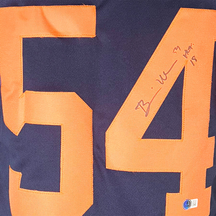 Brian Urlacher Signed HOF 18 Inscription Chicago Color Rush Football Jersey (Beckett)