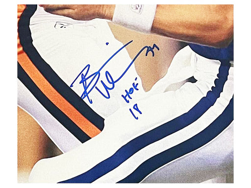 Brian Urlacher Signed HOF 18 Inscription Chicago Holding Manning Football 16x20 Photo (Beckett)