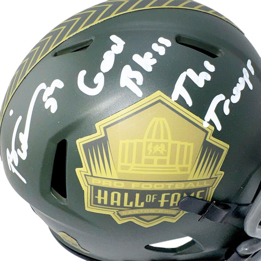 Brian Urlacher Signed God Bless the Troops Inscription Hall of Fame Salute 2025 Mini Football Helmet (Beckett)