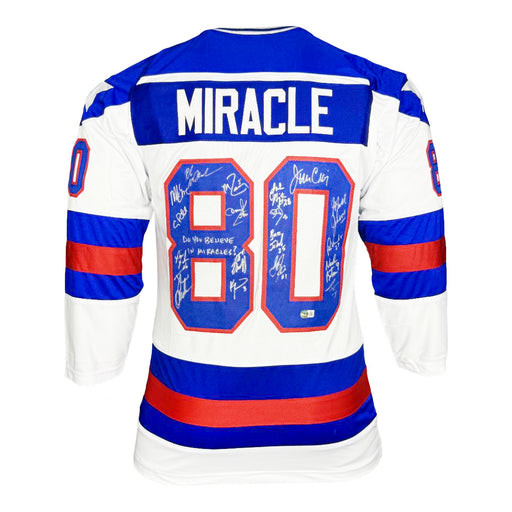 Miracle On Ice 18-Autograph 1980's Gold Medalists Team USA Jersey White (JSA)