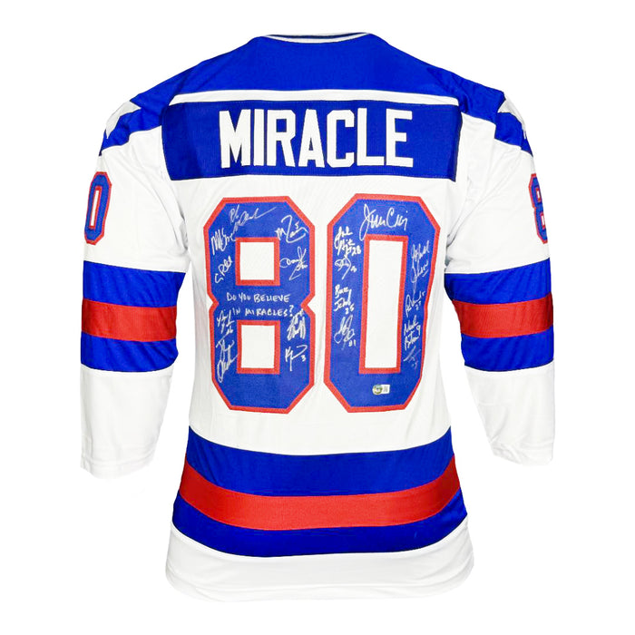 Miracle On Ice 18-Autograph 1980's Gold Medalists Team USA Jersey White (JSA)
