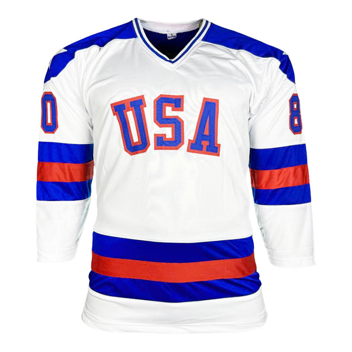 Miracle On Ice 18-Autograph 1980's Gold Medalists Team USA Jersey White (JSA)