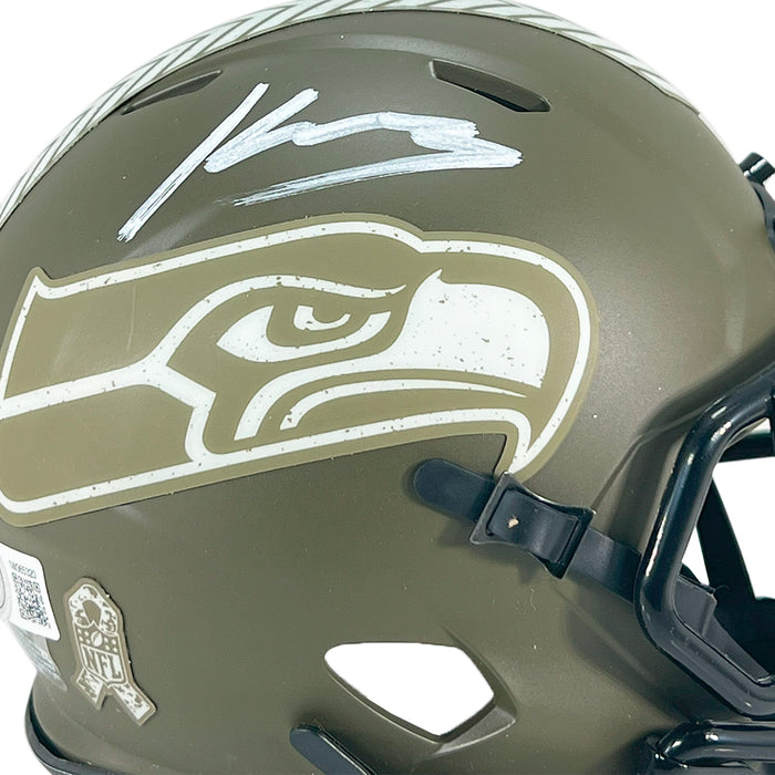 Kenneth Walker III Signed Seattle Seahawks Salute to Service Mini Football Helmet (Beckett)