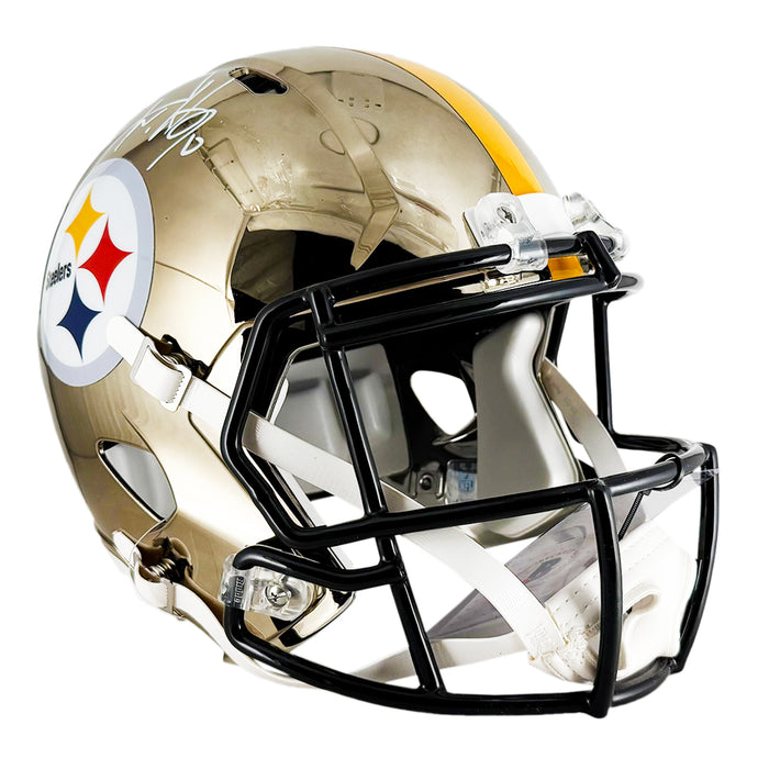 TJ Watt Signed Pittsburgh Steelers Chrome Speed Full-Size Replica Football Helmet (Beckett)