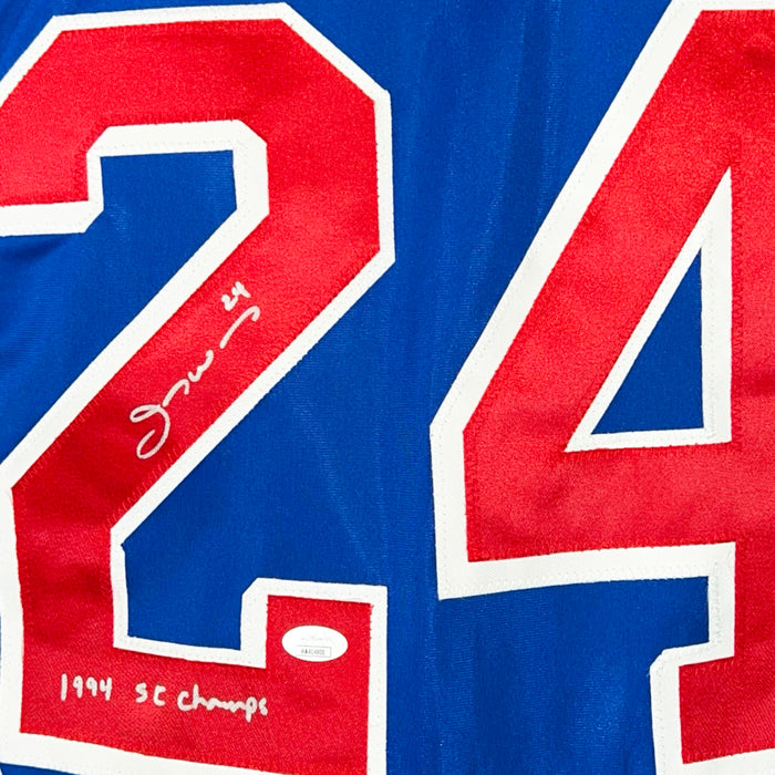 Jay Wells Signed 1994 SC Champs Inscription New York Blue Hockey Jersey (JSA)