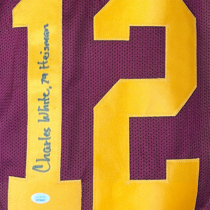 Charles White Signed 79 Heisman Inscription USC Red College Football Jersey (JSA)