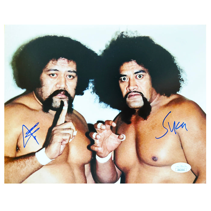 Wild Samoans Signed Dual Signature Pose 1 Wrestling 8x10 Photo (JSA)
