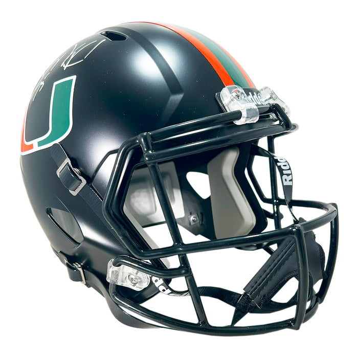 Vince Wilfork Signed Miami Hurricanes Alt Speed Full-Size Black Replica Football Helmet (Beckett)