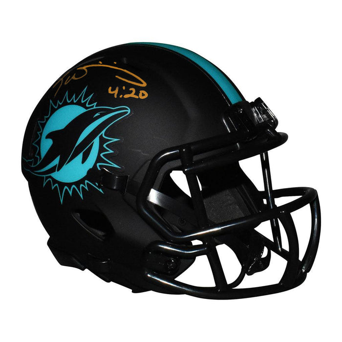 Ricky Williams Signed 420 Inscription Miami Dolphins Eclipse Speed Mini Replica Football Helmet (JSA)