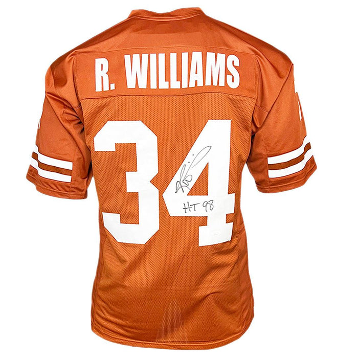 Ricky Williams Signed HT 98 Inscription Texas College Orange Football Jersey (JSA) - RSA