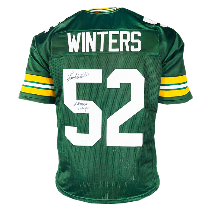 Frank Winters Signed SB XXXI Champs Inscription Green Bay Green Football Jersey (JSA)