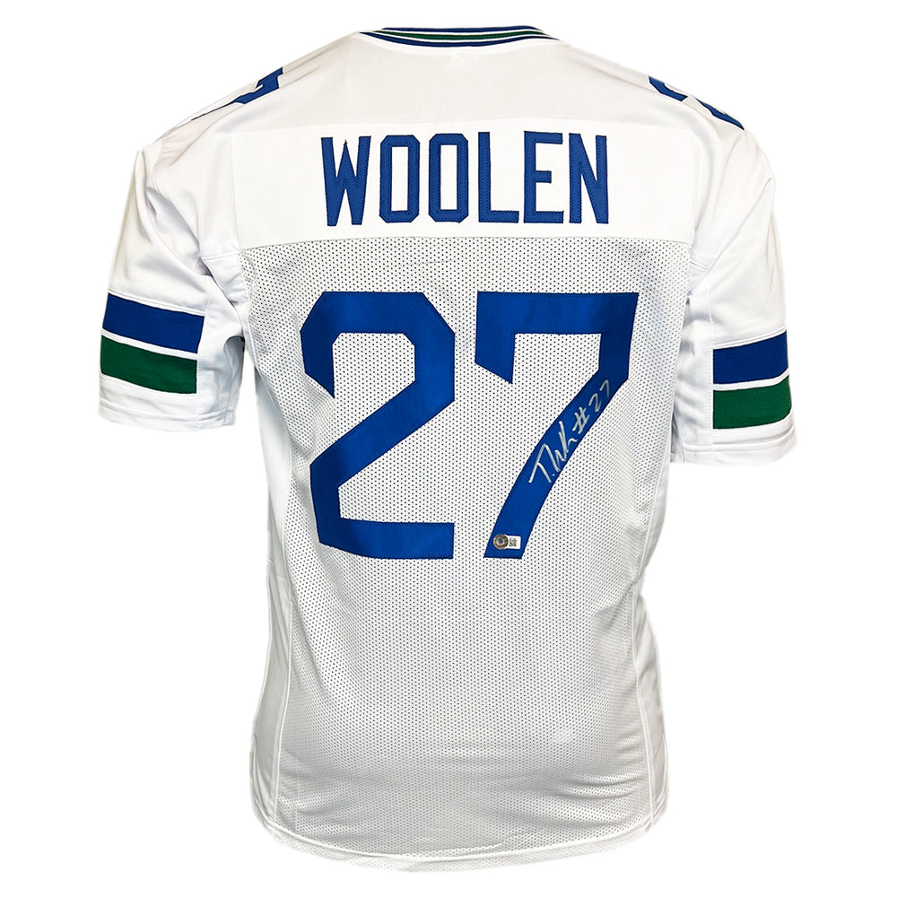 Tariq Woolen Signed Seattle White Throwback Football Jersey (Beckett)