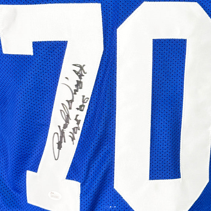Rayfield Wright Signed HOF 06 inscriptions Dallas Royal Blue Football Jersey (JSA)