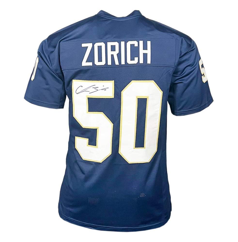 Chris Zorich College Style Autographed Football Jersey Blue (JSA)