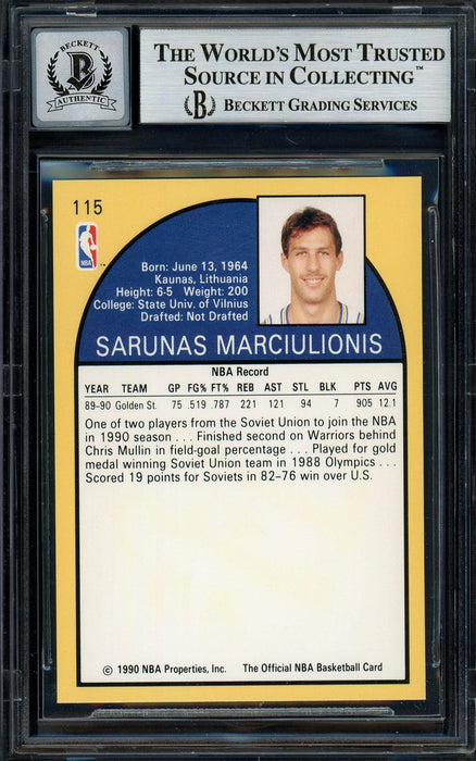 Sarunas Marciulionis Autographed 1990-91 Hoops Rookie Card #115 Golden State Warriors Auto Grade Gem Mint 10 Beckett BAS #13016618 - RSA