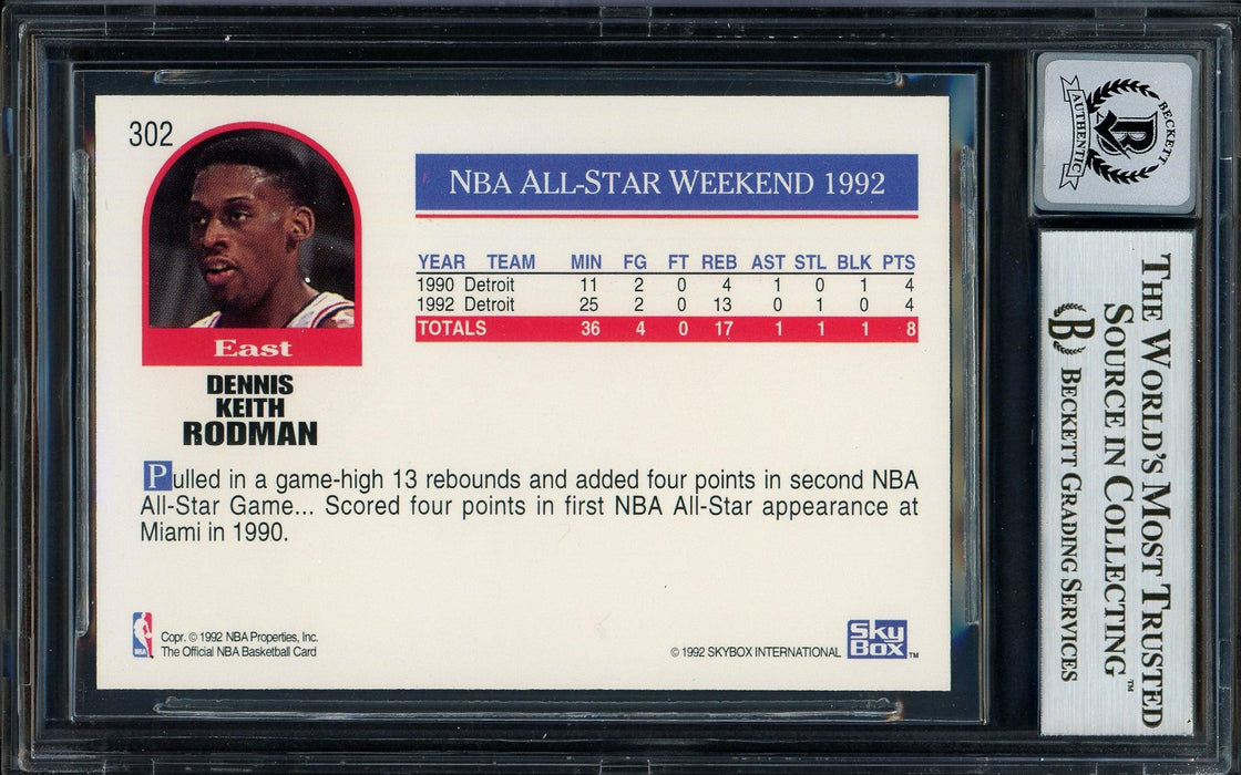 Dennis Rodman Autographed 1992-93 Hoops Card #302 Detroit Pistons Auto Grade Gem Mint 10 Beckett BAS Stock #194558 - RSA