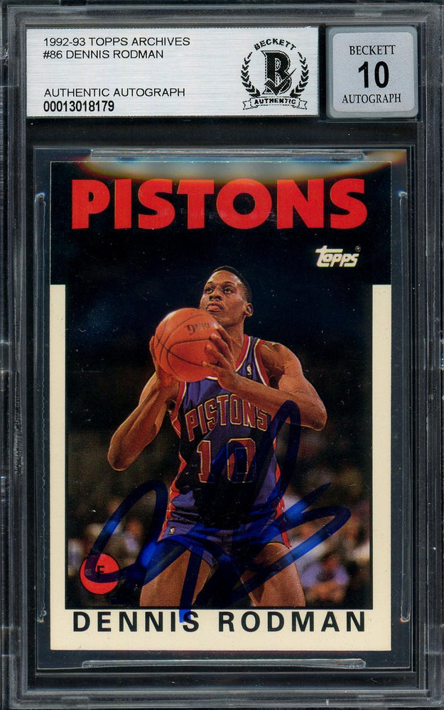 Dennis Rodman Autographed 1993-94 Topps Archives Card #86 Detroit Pistons Auto Grade Gem Mint 10 Beckett BAS #13018179 - RSA