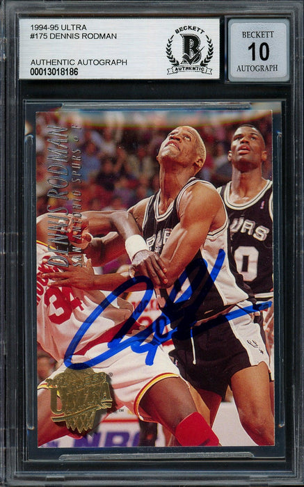 Dennis Rodman Autographed 1994-95 Fleer Ultra Card #175 San Antonio Spurs Auto Grade Gem Mint 10 Beckett BAS #13018166 - RSA