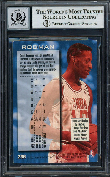 Dennis Rodman Autographed 1996-97 Fleer Card #296 Chicago Bulls Auto Grade Gem Mint 10 Beckett BAS #13018197 - RSA