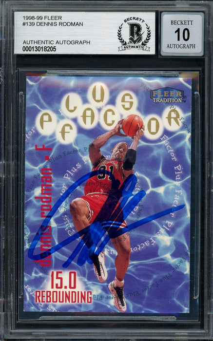 Dennis Rodman Autographed 1998-99 Fleer Tradition Card #139 Chicago Bulls Auto Grade Gem Mint 10 Beckett BAS #13018205 - RSA