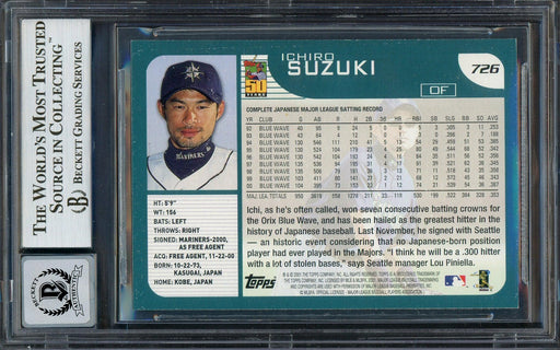 Ichiro Suzuki Autographed 2001 Topps Rookie Card #726 Seattle Mariners Auto Grade Gem Mint 10 (Off Condition) Beckett BAS #13018342 - RSA