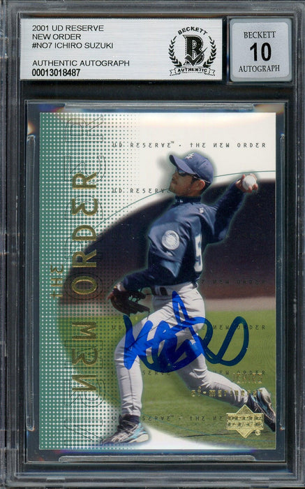Ichiro Suzuki Autographed 2001 Upper Deck New Order Rookie Card #NO7 Seattle Mariners Auto Grade Gem Mint 10 Beckett BAS #13018487 - RSA